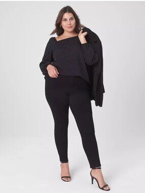 Lane Bryant Black Classic Long-Sleeve Asymmetrical-Neckline Top - Size 24